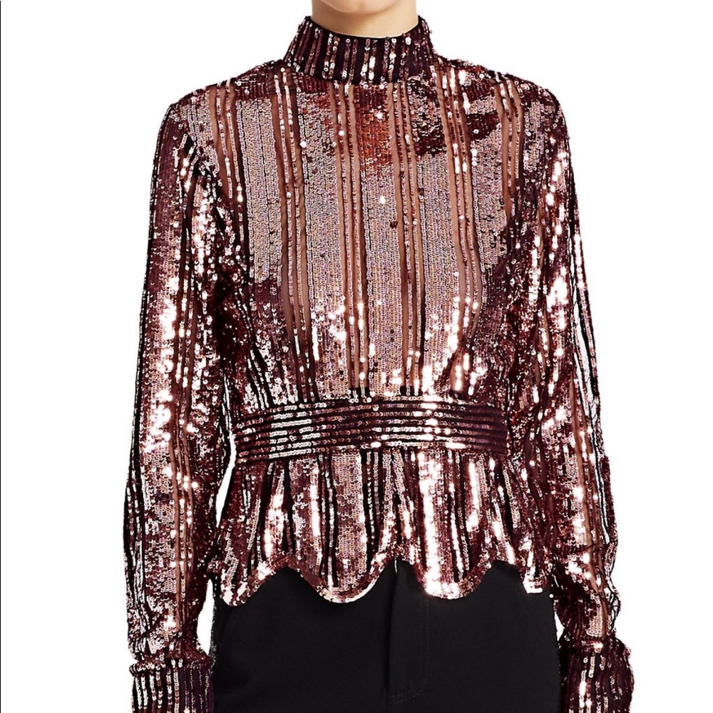Derek Lam 10 Crosby Pink Sequin Stripe Mockneck Top